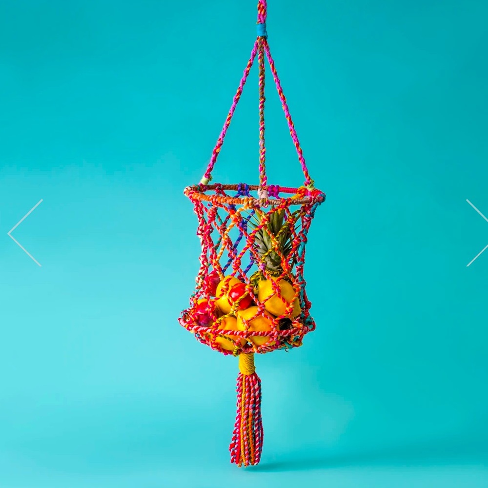 Macrame Hanging Fruit Basket - Upcycled Sari